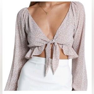 Princess Polly Neima Floral Pink Boho Tie Front Ruffle Crop Top size 6 EUC